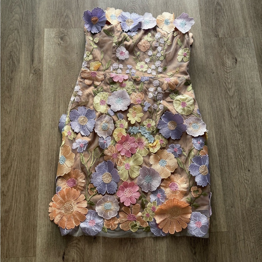 elliatt arabella pink purple strapless 3d floral embroidered mini dress medium - Picture 7 of 12